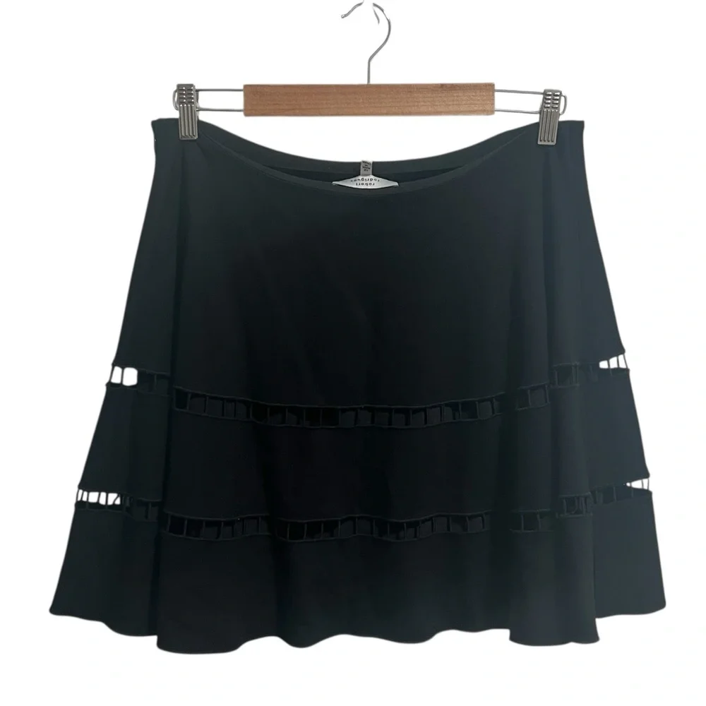 Robert Rodriguez Ponte Knit Embroidered Inset A Line Skirt In Black
